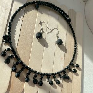 Black bead choker and earring set